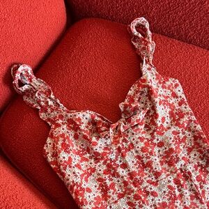 Floral Red and White Dress